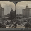 Old and New City Halls and World Building, from City Hall Park,  New York City.