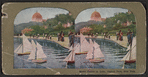 Model yachts on lake, Central Park, New York.
