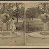 Drinking fountain, Central Park, N.Y. [Girl in a dress at the fountain.]