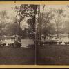 View of fountain and tents, Central Park, New York City.