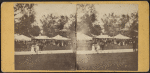 View of fountain and tents, Central Park, New York City.