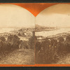 General view with the Cincinnati and Covingting suspension bridge and the Ohio river.
