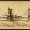 View of the Cincinnati and Covington suspension bridge.