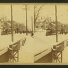 View of people and steetcars after a major snowstorm.