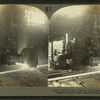 Red-hot steel beam from rolling process being cut into lengths by buzz saw, steel works, Pittsburg, Pa., U.S.A.