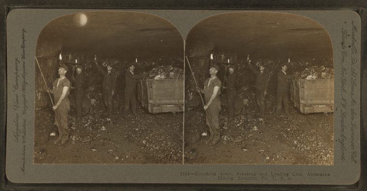 Knocking down, breaking and loading coal, Anthracite Mining, Scranton, Pa., U.S.A.