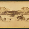 Children in goat cart on beach.