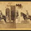 Girl on horseback in front of house.