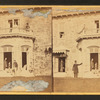 Family posing in front and in the balcony of stone house.