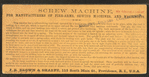 Screw Machine, for Manufacturers of Fire-Arms, Sewing Machines and Machinists.