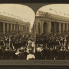 Military parade passing the Palace of Liberal Arts. Opening day at the Jamestown Exposition, April 26, 1907.