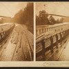 Building a great log raft, putting a 125 ft. long log into the cradle, Wash., U.S.A.