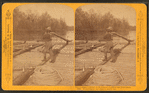 Breasting an oar, just to steady her. Coil of rope on the raft in the foreground.