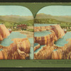 Minerva Terrace, Mammoth Hot Springs Hotel in Distance, Yellowstone National Park.