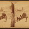 View of a woman looking at arriving stage coach.