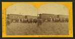 Group of Pawnee warrs. [warriors] & palace cars of U.P.R.R.