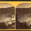 Shoshone Falls, Snake River, Idaho. Main fall, 210 feet from upper to lower level; height of cañon walls at the falls, 1,000 feet. A number of minor falls, islands, and boulder rocks among the main falls add beauty to the lonely majesty of this scene.