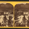 Shoshone Falls, Snake River, Idaho, looking through the timber, and showing the main fall, and upper or "Lace Falls."