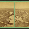 Aerial view of the village of Anthony, Rhode Island, including Laurel Avenue next to the dam, Pilgrim Avenue on the far side of the railroad tracks, and J.H. Capwell Company buildings, near the bridge.