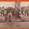 Little Bo Peep. [Group of men and women seated outside, child peeking out of a barrel in the foreground.]