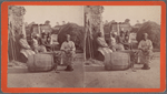 Little Bo Peep. [Group of men and women seated outside, child peeking out of a barrel in the foreground.]