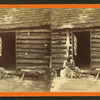 An hour's hunting. [Woman checking a girl's head for lice in front of cabin.]