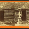 An hour's hunting. [Woman checking a girl's head for lice in front of cabin.]