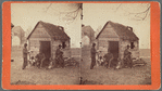 School house. [Man in a top hat in front of a shack with several boys with books.]