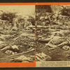 Dead Confederate sharpshooters of Hood's Division among the rocks in Devil's Den in front of Little Round Top.