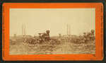 Battlefield of Peach Tree Creek, Ga. [View of railroad in ruins, factory visible in the background.]