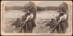 Looking at the tumbling, foaming waters, below the falls, Niagara, U.S.A.