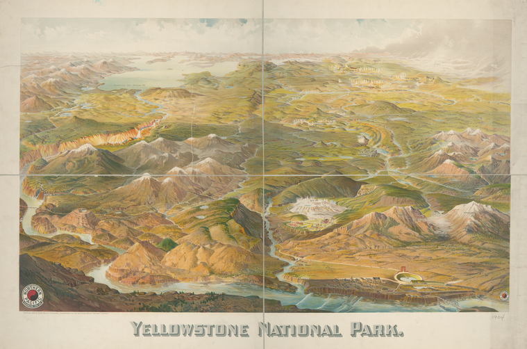 Bird's-eye view of Yellowstone National Park in 1904