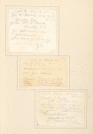 ward D bed 50, ward C, bed f., & Ward A bed 47 [Entire leaf, showing the rectos of the three Whitman manuscripts; mounted on the larger leaf one above the other.]