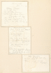 Harewood; Jan 24 '66, take (Marg. D Valois) for Justus F. Boyd, & John Grundke co B [Entire leaf, showing the rectos of the three Whitman manuscripts; mounted on the larger leaf one above the other.]