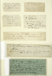 Leaf mounted with seven holograph manuscripts written on seven scraps of paper
