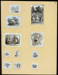 Violin players, harps, and symbols of the arts.
