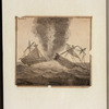 A sailing ship is blown apart.