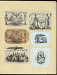 Allegorical imagery of patriotism and the military.