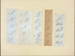 Engraved lettering examples in cursive script.