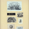 Allegorical imagery with such themes as liberty and justice, signatures, and seals.