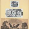 Firemen fighting blaze; allegorical symbols of arm and hammer and phoenix.