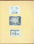 Schematic drawing for a skylight, a floor plan, and a schematic drawing for crown moldings.