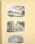 Various buildings and a waterfall.
