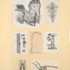 Furniture, chandelier, tools.