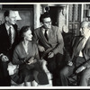 Director John Gielgud, Jessica Tandy, playwright Peter Shaffer, and Roland Culver in the stage production Five Finger Exercise