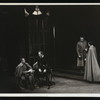 Maurice Evans and unidentified actors in Act I Scene 2 of the stage production Hamlet ("Thrift, thrift, Horatio! the funeral baked meats
Did coldly furnish forth the marriage tables".)