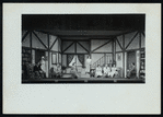 Jim Courtney, Shirley Sawyer, Norman Roland, Evelyn Seibold, Enid Ashton, Kathyrn Osterman, Hal Currier, Lythe Orne DeJon, and Dean Dillman in a scene from a 1949 Bar Harbor Playhouse production of Hay Fever, by Noël Coward