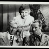 Zane Grey, Sally Blane and Jack Holt during production of the motion picture The Vanishing Pioneer