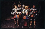 Richard Monette (Hal); Maurice Good (Westmoreland); Lewis Gordon (Falstaff), Douglas Rain (Henry IV), Ian White (Blunt), Stewart Arnott (Prince John) in the stage production King Henry IV, Part 1