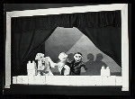 Puppet theater stage with three hand puppets